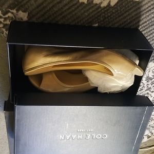 Beige patent peep toe wedges